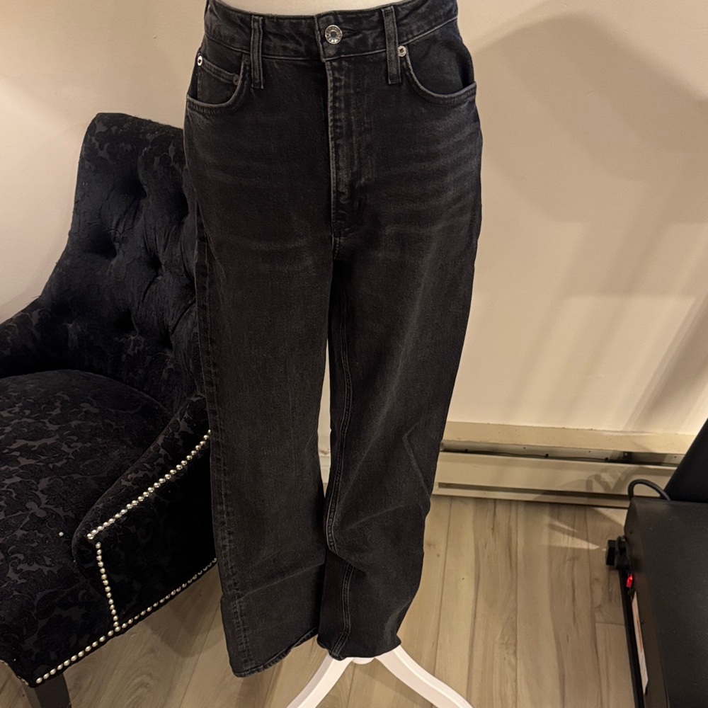 Agolde Black Denim High-Rise Wide Leg Jeans
